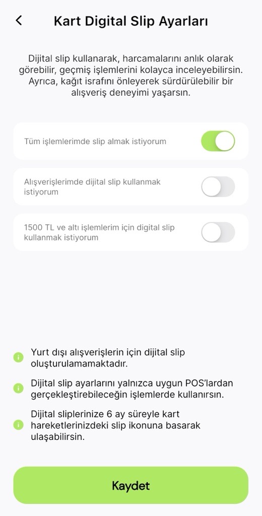 Parolapara dijital slip ayarları